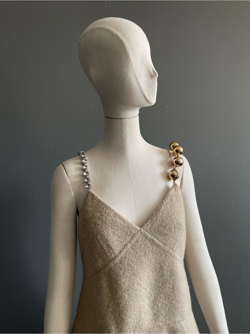 Rare Meryll Rogge Baby Llama Wool Crystal Gold Bead Midi Dress Quiet Luxury EU34